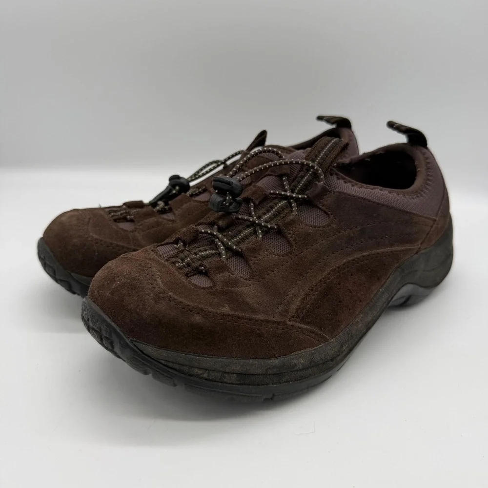 LL Bean Womens 8 Brown Suede Comfort Mocs Bungee Lace Walking Shoes Sub Insoles